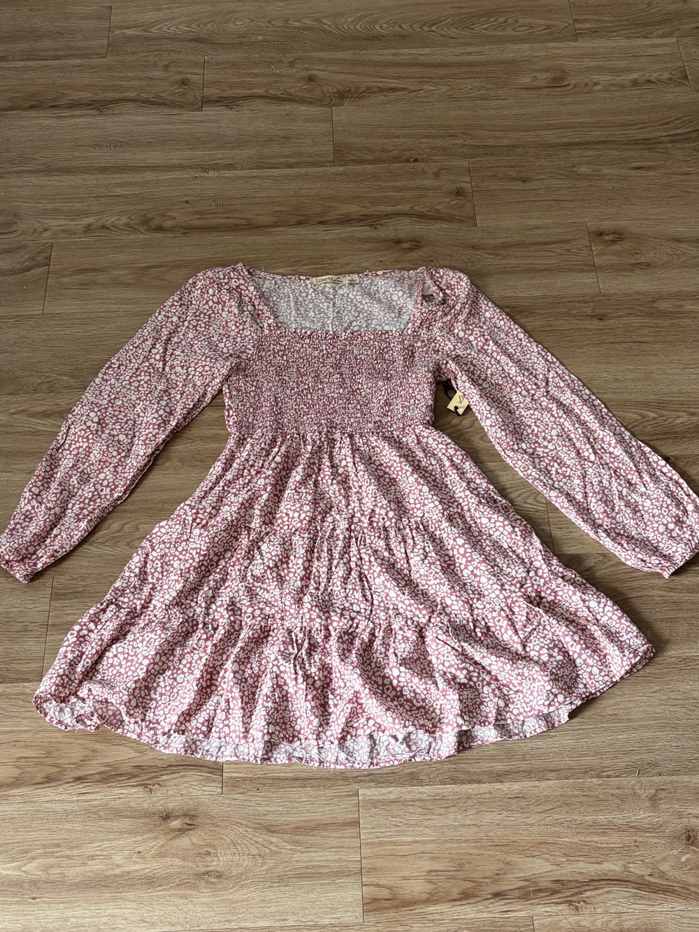 Liberty Love Pink Floral Smocked Tiered Long-Sleeve Dress